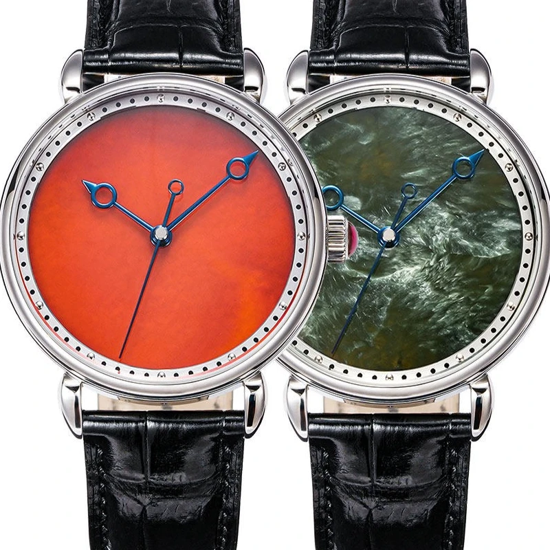 

Мужские часы HUASUO 41 мм с циферблатом из оникса, зеленым драконом и кристаллами, водонепроницаемые, механические, с механизмом ETA