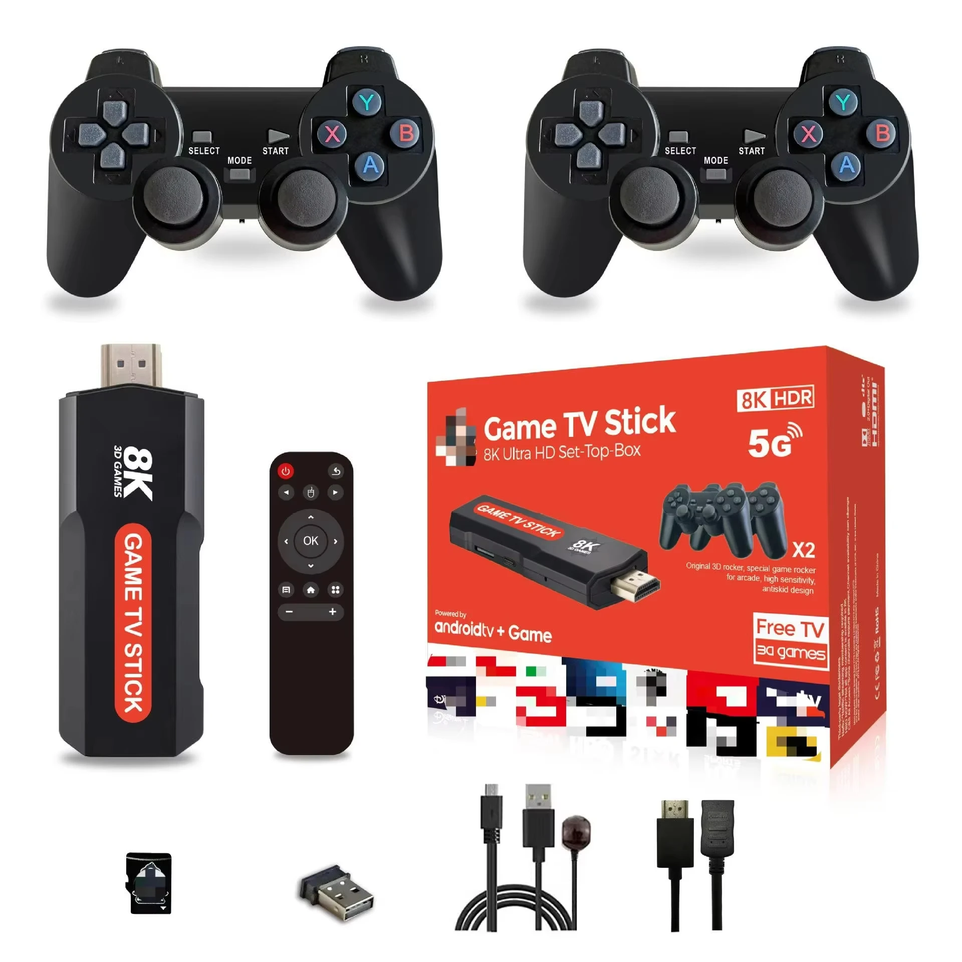 2025 X2 PLUS M8 2.4G TV Video Game Consoles 2.4G Double Wireless Controller Gaming Stick 4K 30000 games 64GB Retro game Console