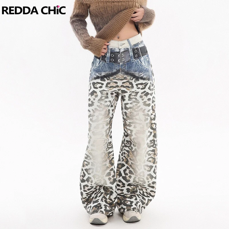 

REDDACHiC Do старые леопардовые джинсы для женщин, свободные прямые брюки-бойфренды с низкой талией и принтом, широкие брюки-бочонки, винтажная уличная одежда