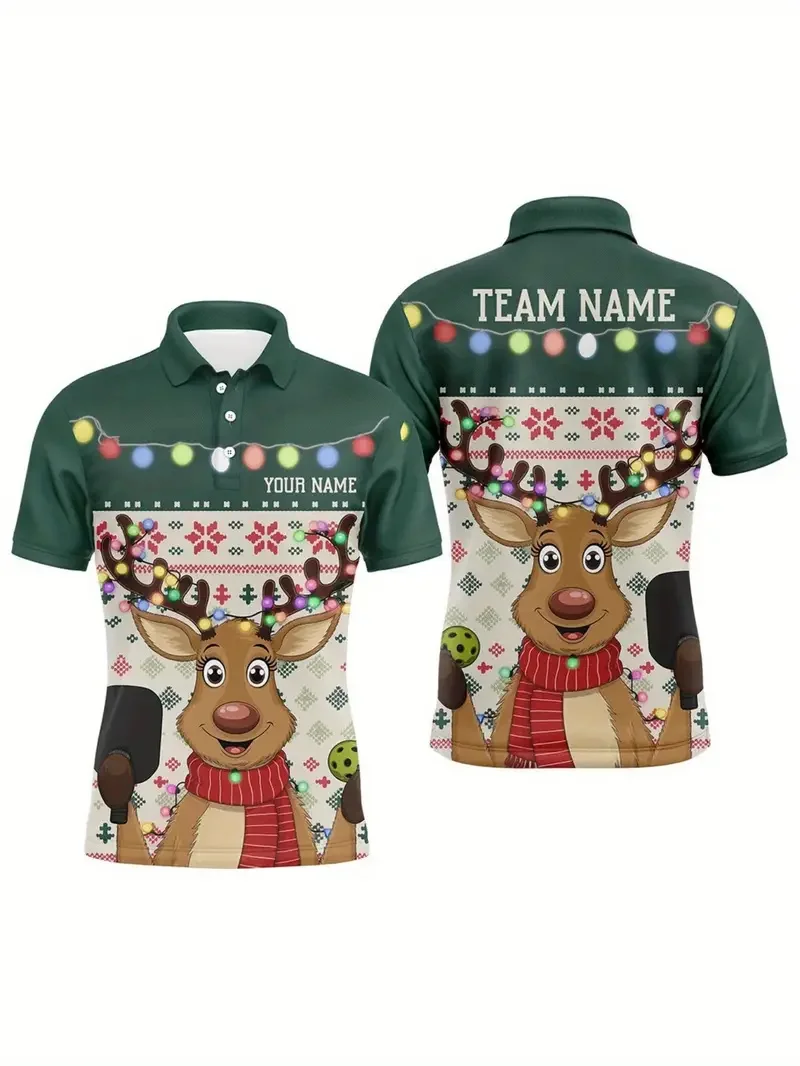 أزياء سانتا كلوز الرسم الرجال قميص بولو في الهواء الطلق جولف الرياضة قصيرة الأكمام التلبيب قمم عيد الميلاد موضوع عارضة مريحة أعلى #6
