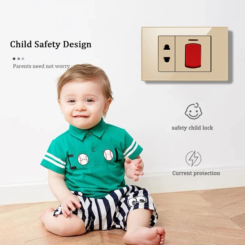 118 EU UK 20A  High Power Wall Switch Socket Tempered Glass Panel ON OFF Rocker Switch for Water Heater Light Air Conditioner