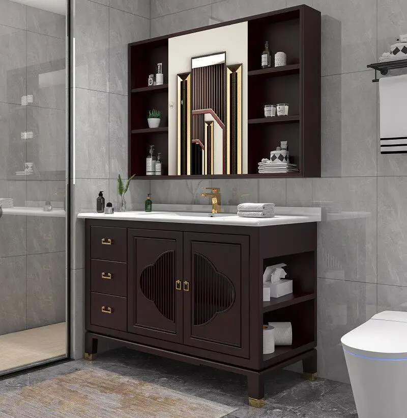 

Комплект мебели для ванной из массива дерева, умный шкаф-тумба для умывальника, тумба под раковину для ванной комнаты