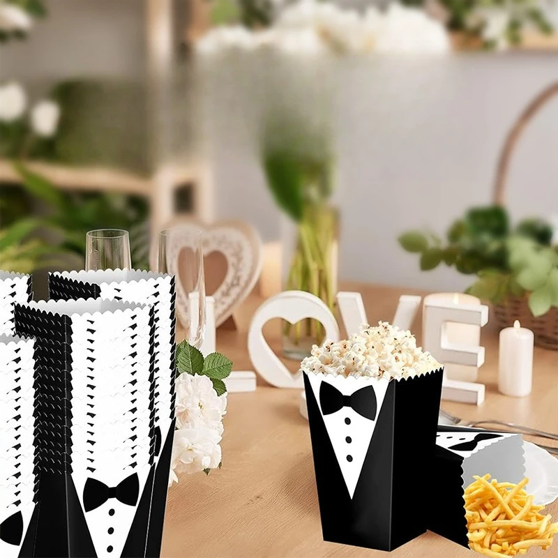 Wedding Tuxedo Popcorn Boxes, 12/36/60Pcs