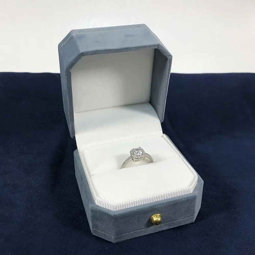 Velvet Jewelry Storage Box Single Slot Octagonal Wedding Ring Box Clamshell Earrings Ring Display Case for Engagement Proposal