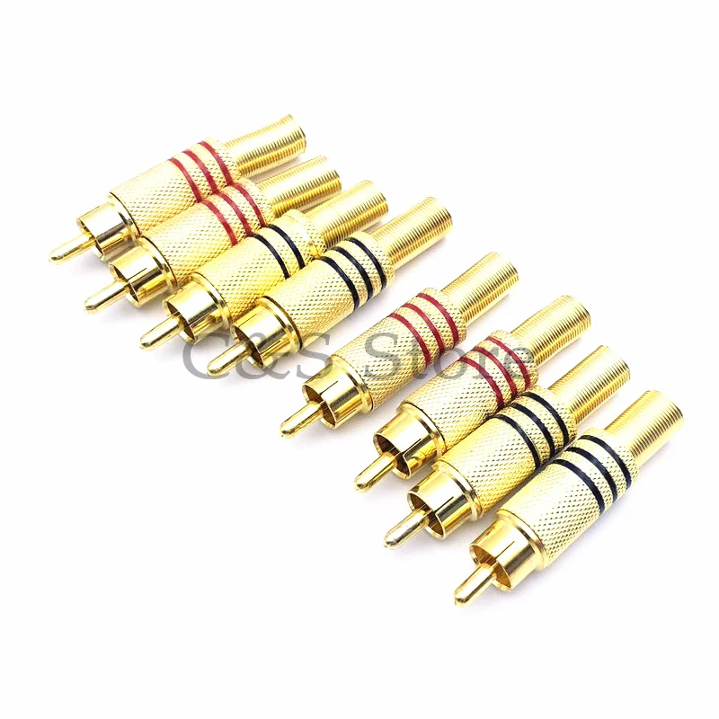 4pcs Gold Plated RCA Connector Plug Audio Connector With Spring Cable Protector Red Black