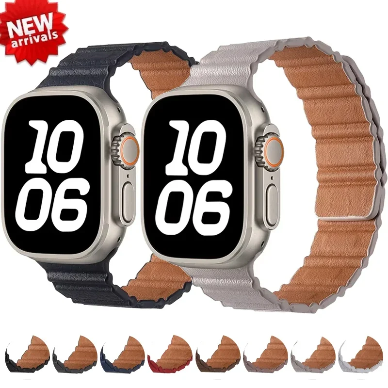 

Кожаное звено для Apple Watch Band 44 мм 45 мм 40 мм 38 42 Браслет с магнитной петлей iWatch seires SE 6 7 8 9 10 46 мм ультра2 49 мм ремешок