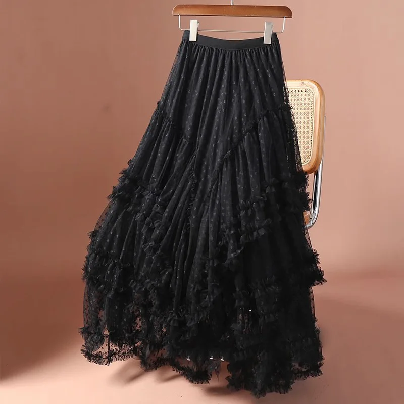 Large Size Women's New Style Jacquard Love Tulle Skirt, Puff Skirt, Fairy Cake Long Skirt