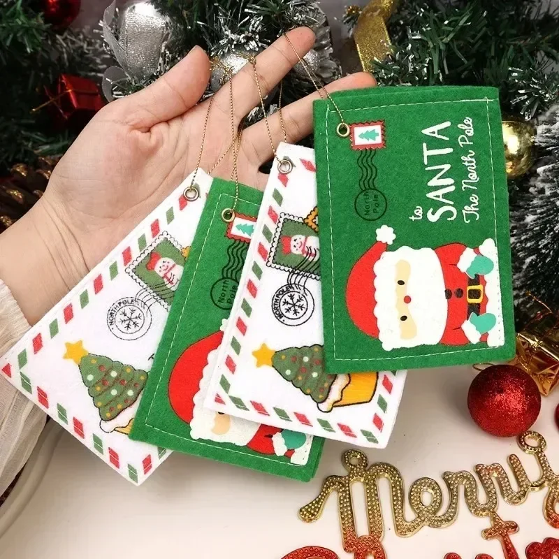 1/20PCS Felt Envelope Bags Red Green Santa Claus Letter Ornaments DIY Christmas Tree Hanging Card Pendants Kid New Year Gifts