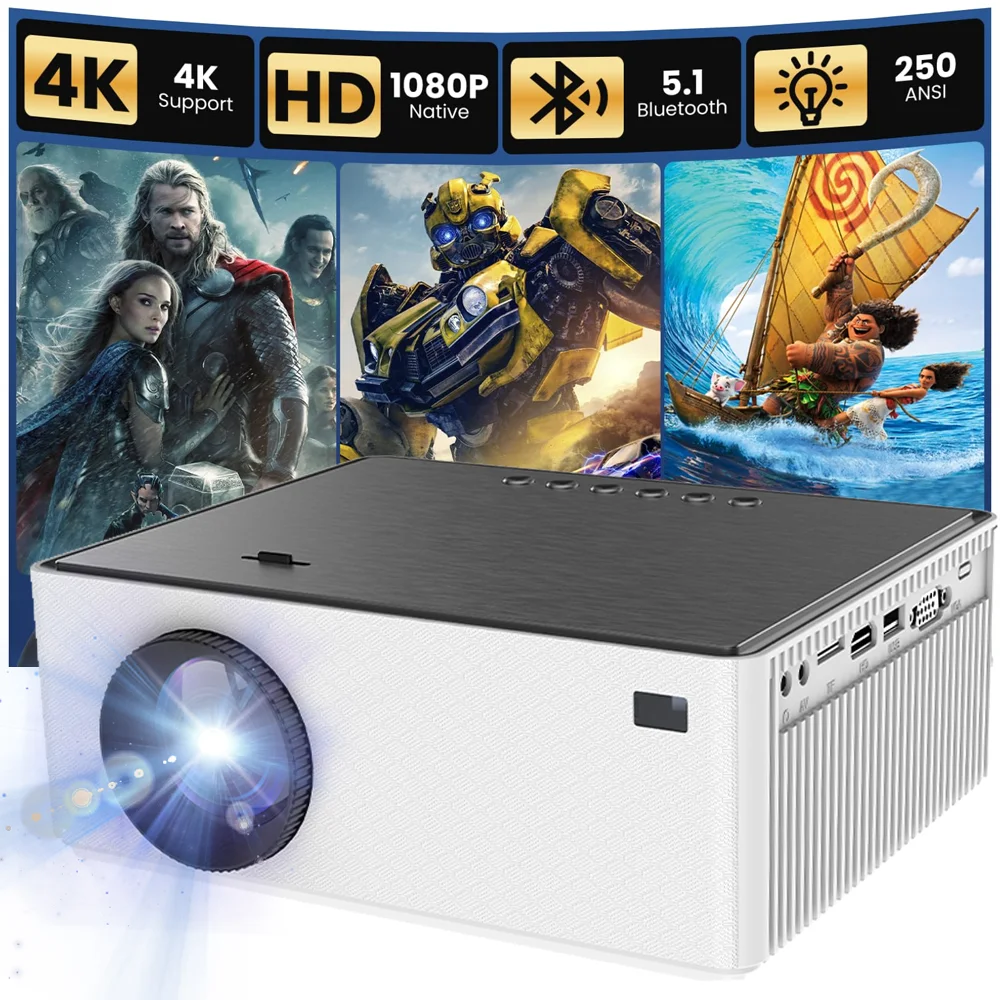 

New 4K Decode Projector 1800ANSI Full HD Video Audio Smart TV for Home Dual WiFi Bluetooth Movie Theater Beamer Native 1080p HD