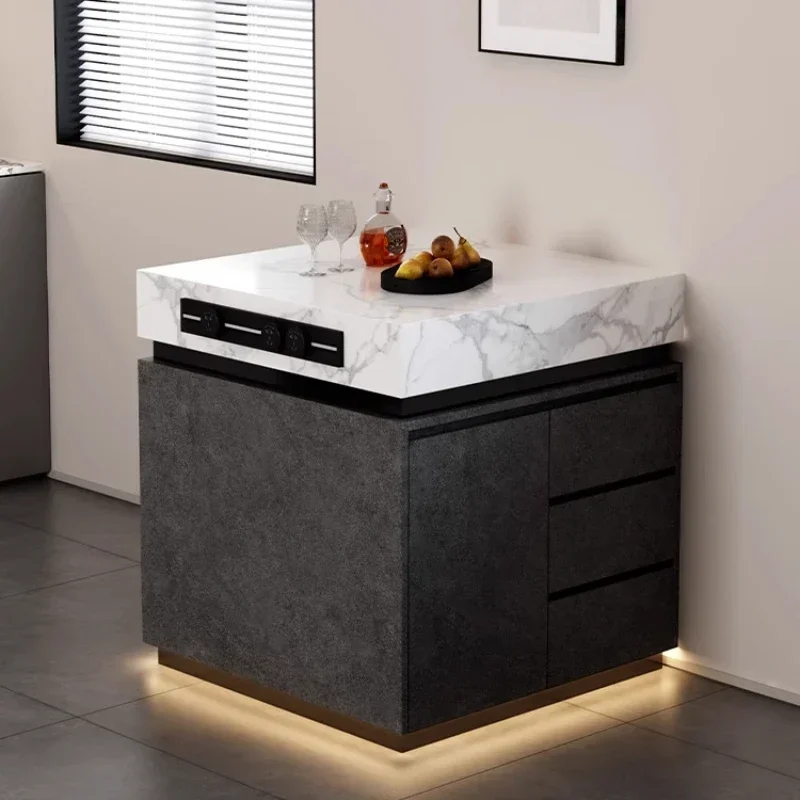 

Rock slab island cabinet, single narrow fallen table and dining table integrated, movable kitchen small apartment