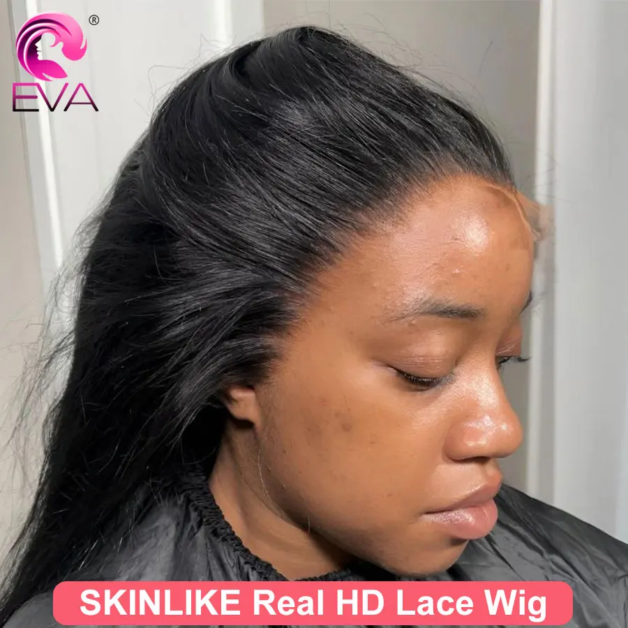 Eva 13x6 HD Lace Frontal Wigs Straight Brazilian Human Hair Wigs Glueless Ready Wear Wigs Bleached Knots Skinlike Real HD Wigs