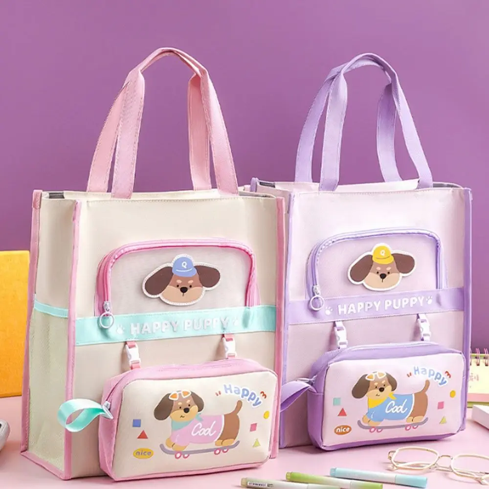 Cartoon Tote School Bag Cute Dog Kawaii Book Storage Bag Detachable Pencil Bag Large Capacity A4 File Bag Artwork Storage Bag