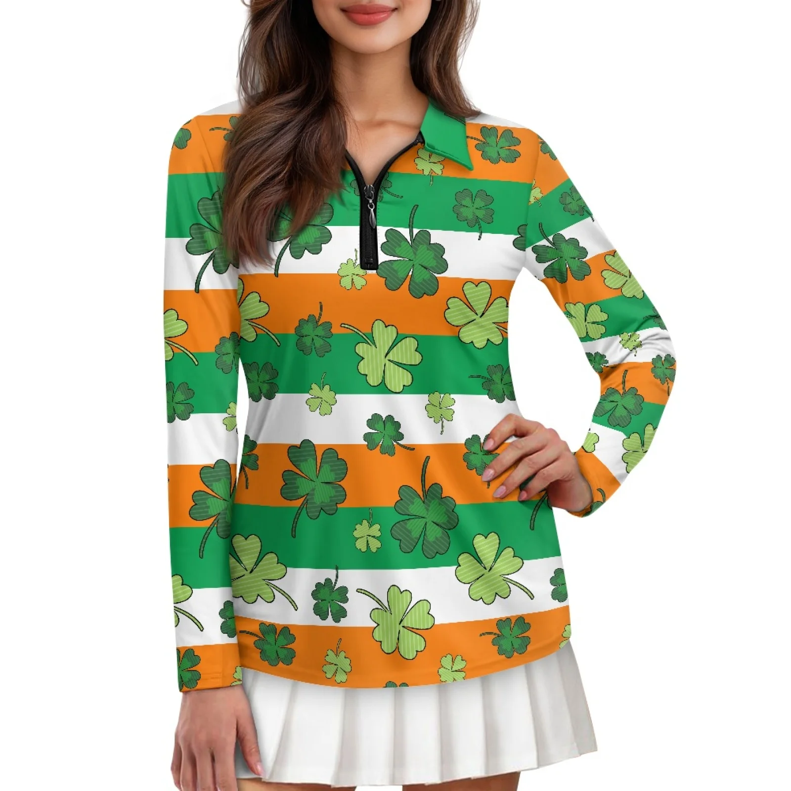 PENSTROLL Irish Flag Shamrock Womens Golf Shirts Pullover for Women Athletic Pickleball Tennis Tops for Shopping