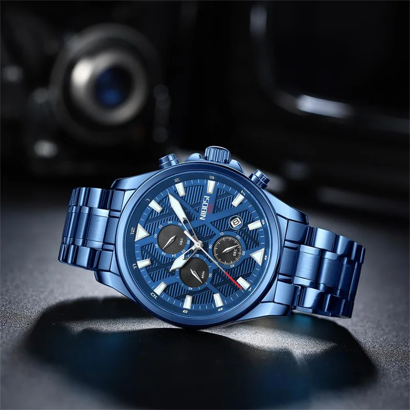 NIBOSI Mens Watches Top Brand Luxury Chronograph Quartz Watch Men Military Stainless Steel Sport Wristwatches Relogio Masculino