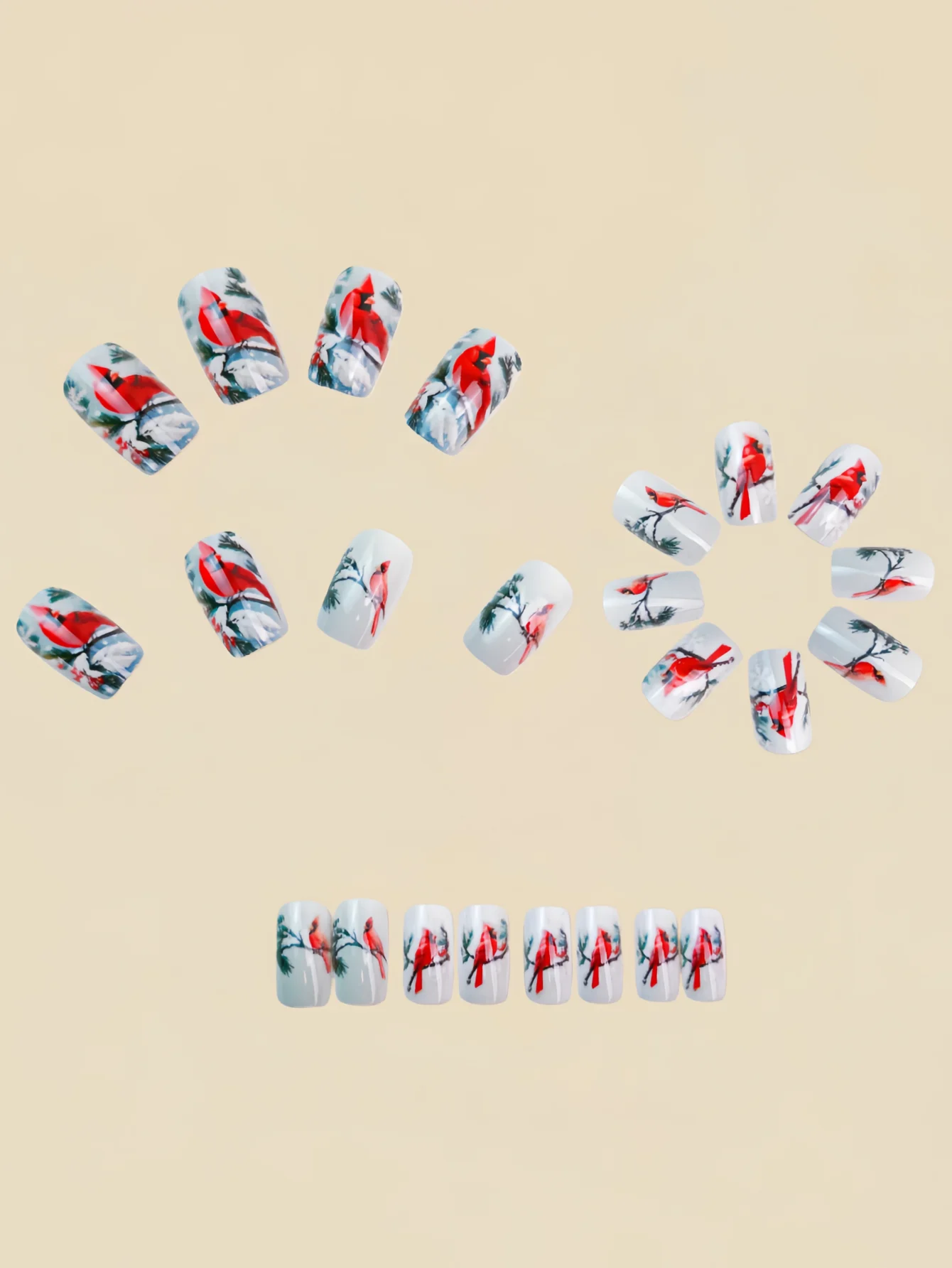 북미 레드핀치 꽃 프랑스 그라데이션 단풍잎 기하학적 패턴 디자인 네일 아트 탈부착 가능한 인조 손톱 P 24개