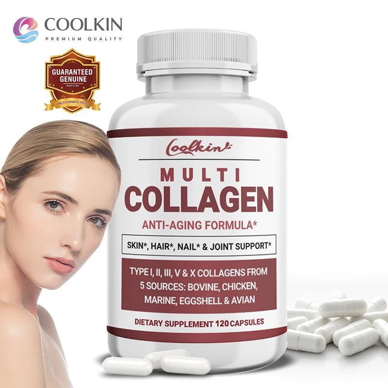 

Капсулы с несколькими коллагеновыми пептидами — отбеливание и антивозрастные, остающие волосы, блестящие и блестящие, способствующие здоровые ногти и суставы.