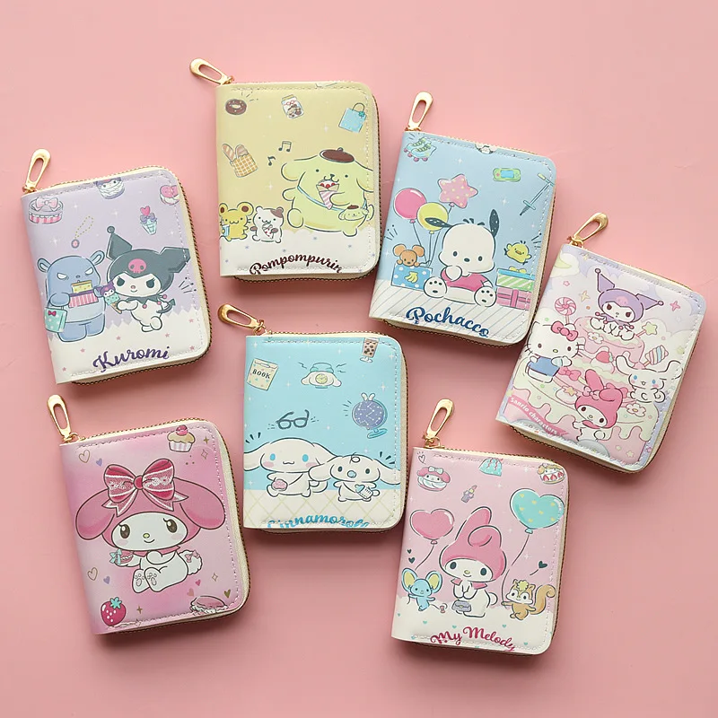 Kawaii My Melody Cinnamoroll Wallet Unisex Sanrio Cartoon Anime Purses Mini Handbags Zipper Coin Purse Girls Birthday Gift