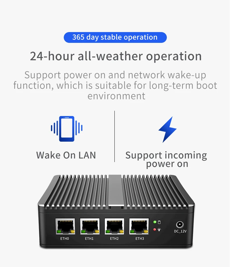 Mini PC industriale senza ventola J5005 Quad Core HDMI VGA 4xI226 2.5G Rete Home Office Mini firewall Router 16G DDR4 512GB SSD 4G