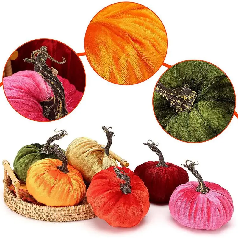 2024 Handmade Velvet Pumpkins Halloween Fall Harvest Vegetable Artificial Simulation Pumpkins Decoration For Garden Yard