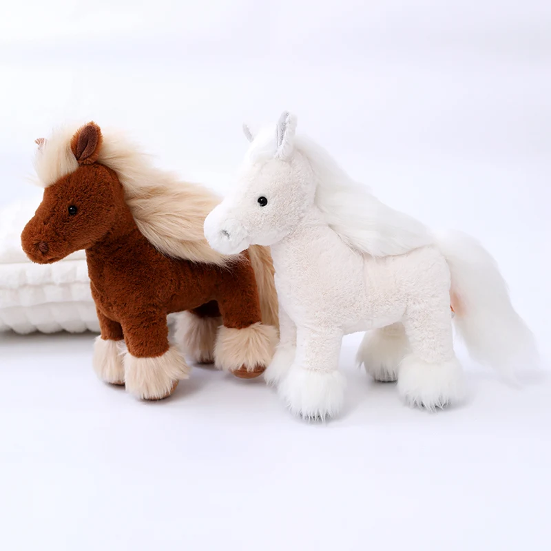 25-40cm Real Life Cute Horse Plush Doll Brown White Long-Haired Animal Horse Plush Toy Home Decoration Birthday Gift for Boys