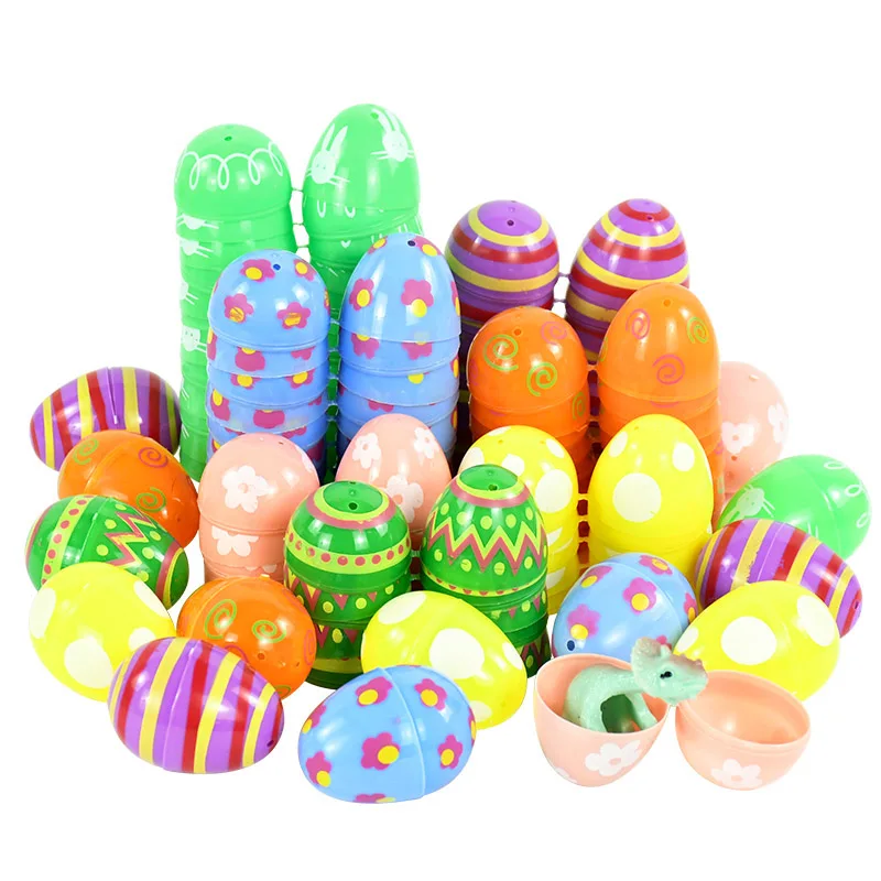 

12Pcs Fillable Easter Eggs Colorful Printed Plastic Eggs Chocolate Gift Toys Boxes Easter Party Home Decorations Kids Gifts