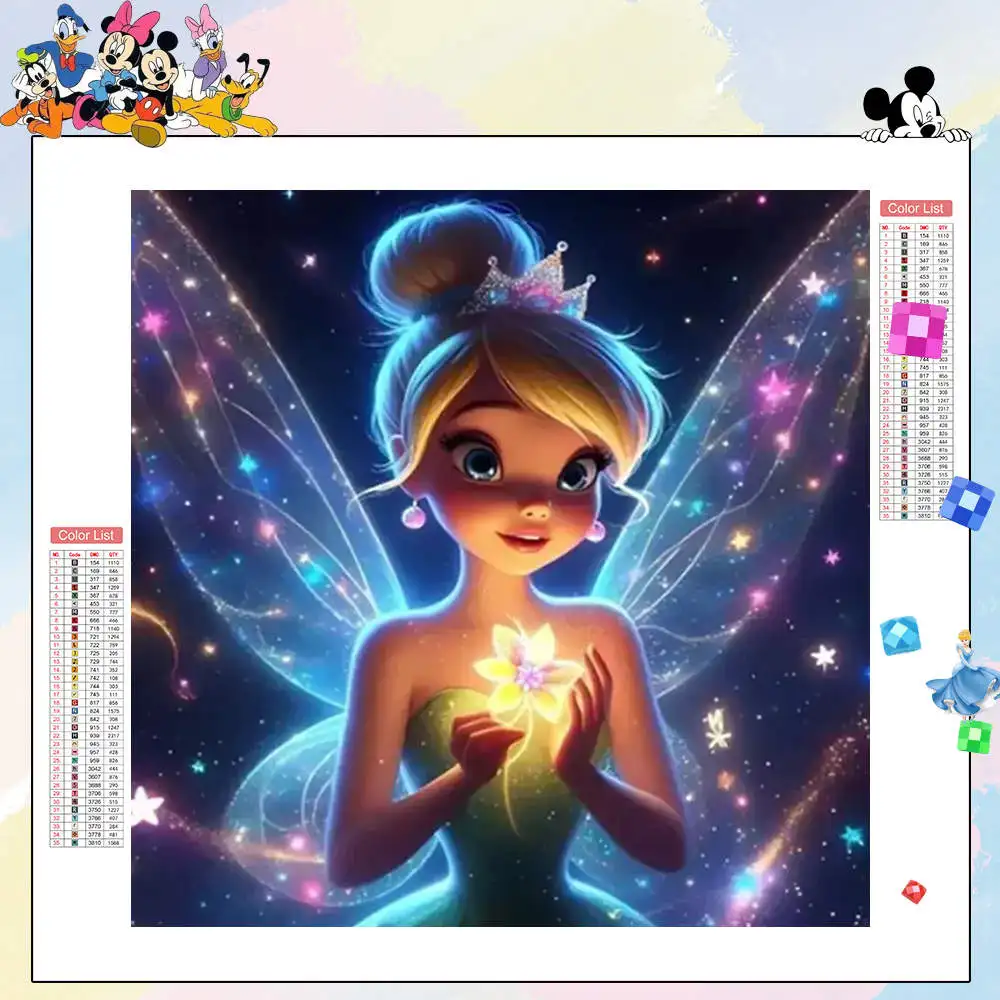 

Disney Diamond Painting Kits Fairy Cartoon 5D DIY Full Round Diamond Embroidery Mosaic Rhinestone Art Home Decor