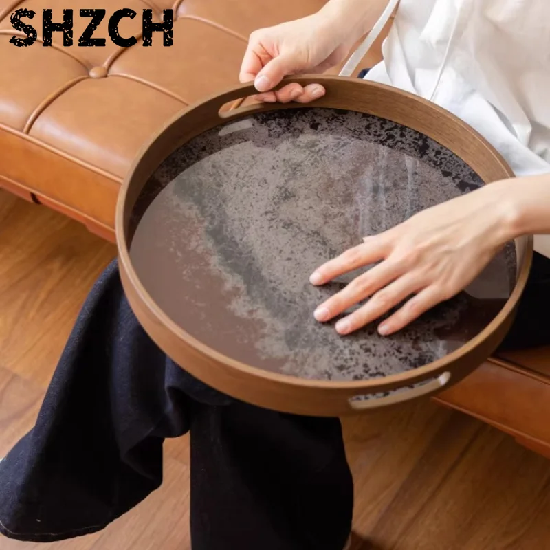 Modern Minimalist Round Tray, Decorative Wooden Centerpiece for Entryway & Tea Room, Multi-Purpose Catchall for Keys & Snacks