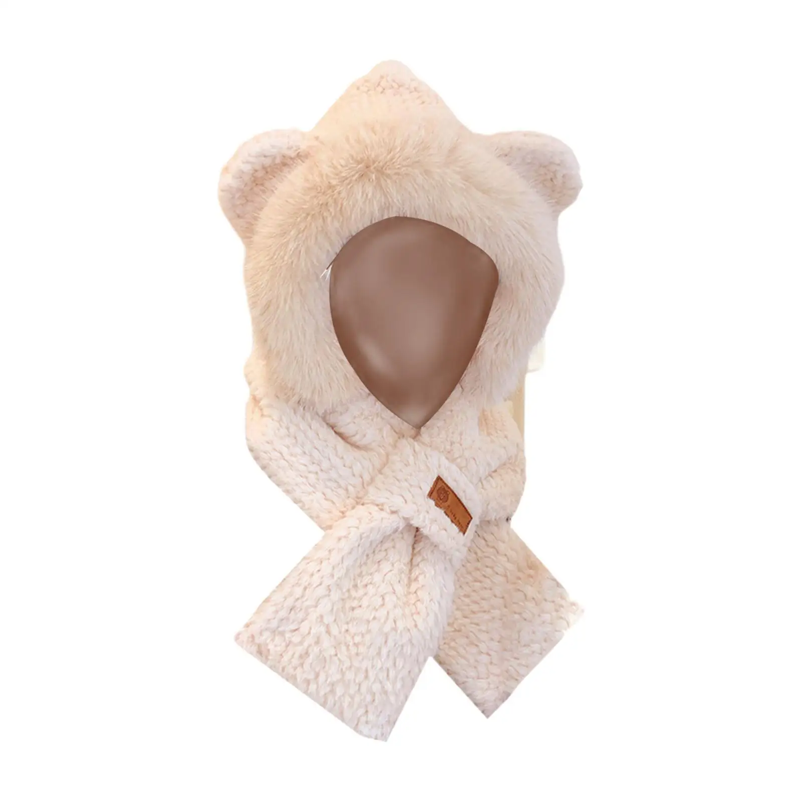 Plush Hooded Scarf Funny Hoodie Winter Hat Scarf Set for Travel Outdoor Sports