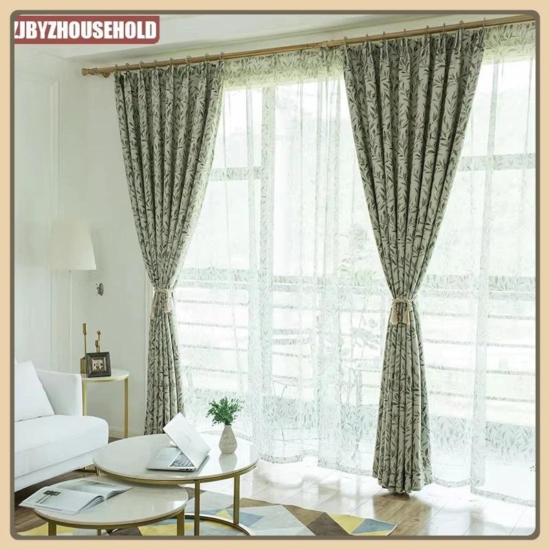 

Pastoral Modern Minimalist Curtains for Living Room Bedroom European High Blackout Leaf Printing French Village Luxury
