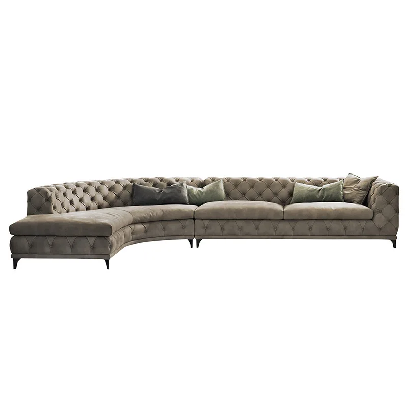 Sofa living room Modern simple large apartment American light luxury pull button villa arc fabric removable and washable