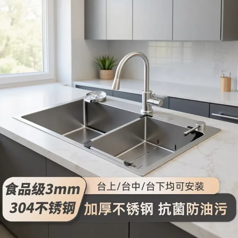 Thickened 304 Stainless Steel Large Single Bowl Handmade Kitchen Sink Undermount Vegetable Washing Basin Household