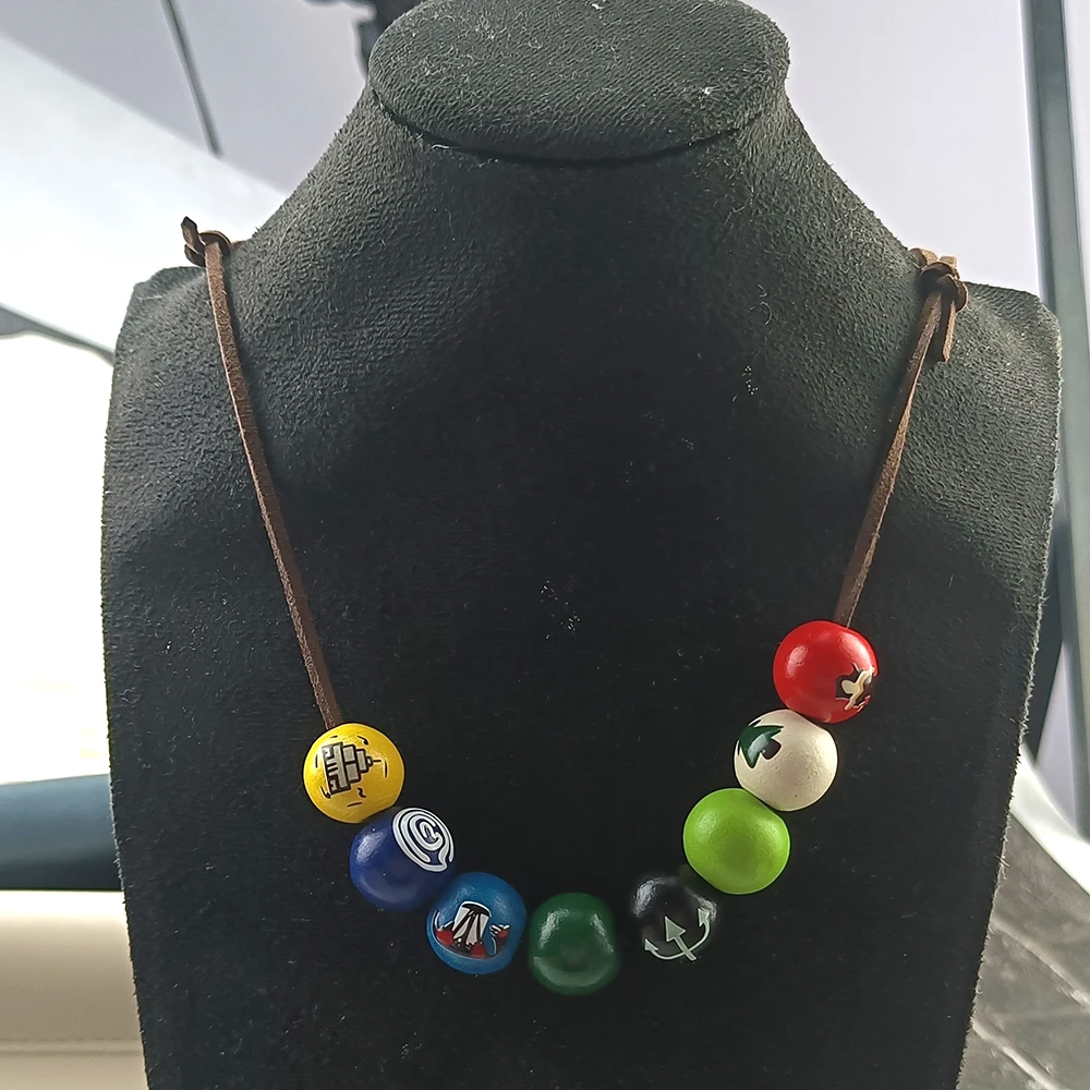 Percy Jackson Camp Half Blood Wooden Bead Necklace 8 Hand Painted Symbol Beads Rope Necklace Cosplay Jewelry Fans Gift