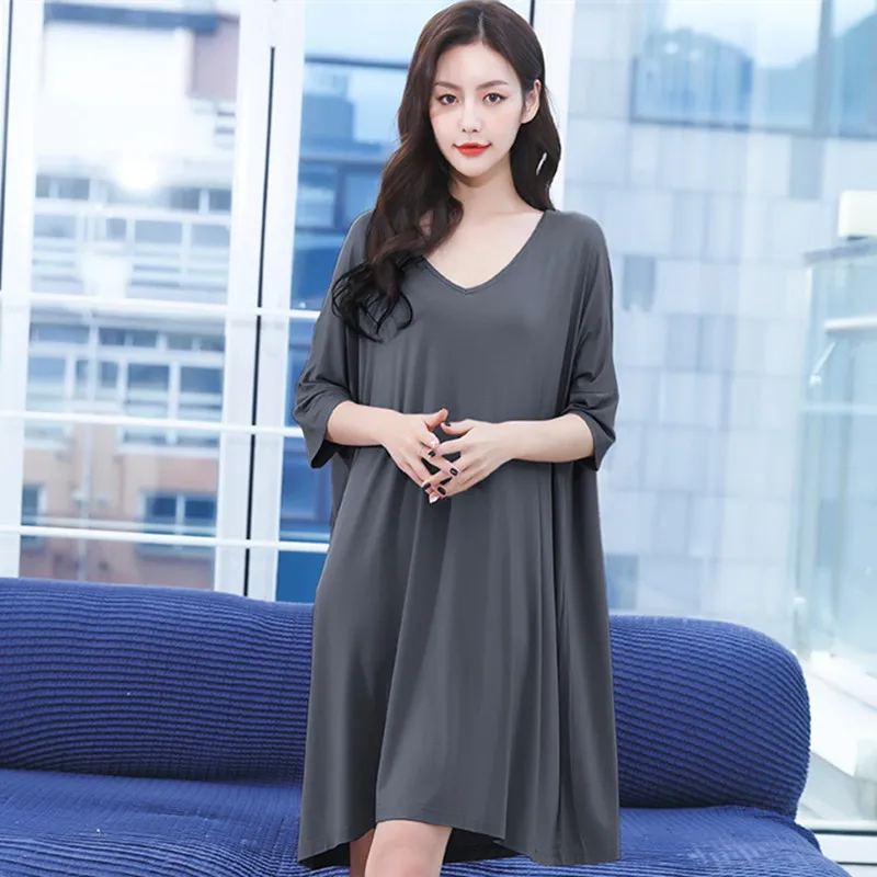 

45 To 100 Kg Wear Summer Nightgowns Women New V Neck Half Sleeve Nightdress Plus Size Nightwear Dress Casual Ladies Sleepshirt