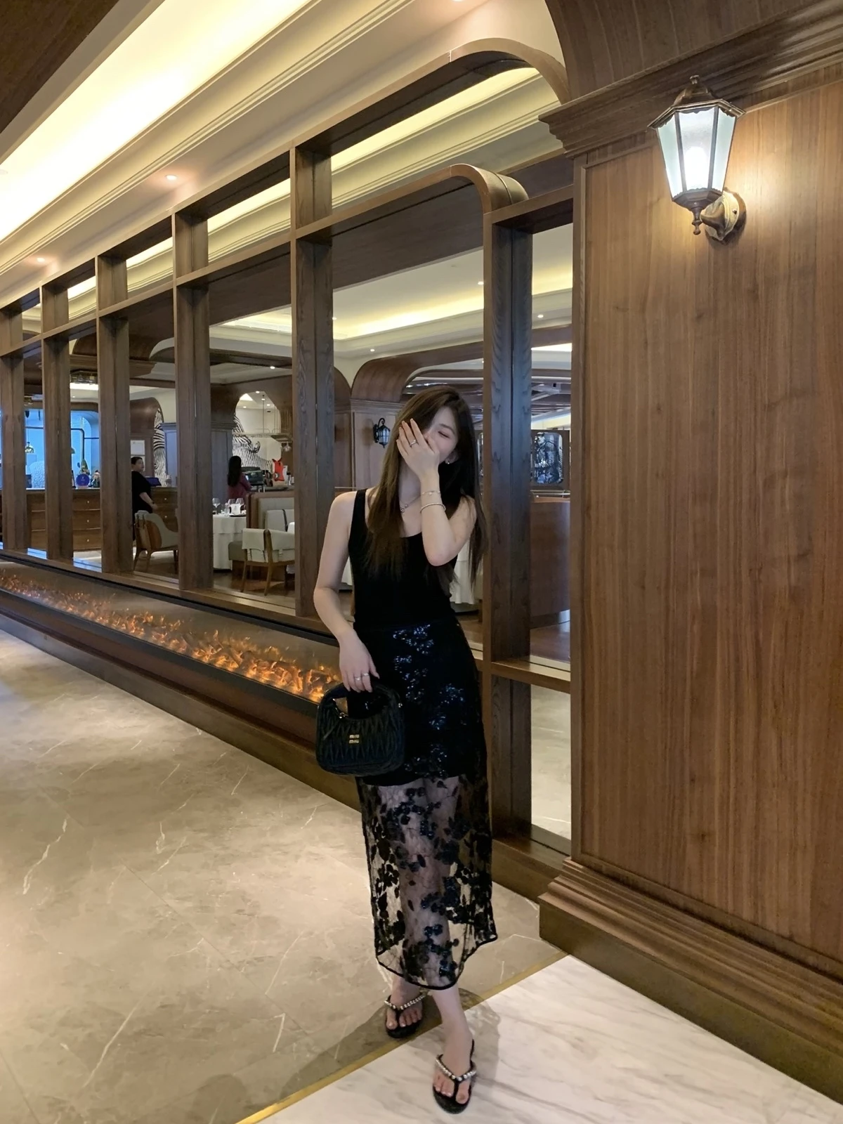 

Женская длинная юбка Ele Bla с кружевом и пайетками, с вырезами, съемная, облегающая, в корейском стиле, повседневная, из полиэфирного волокна