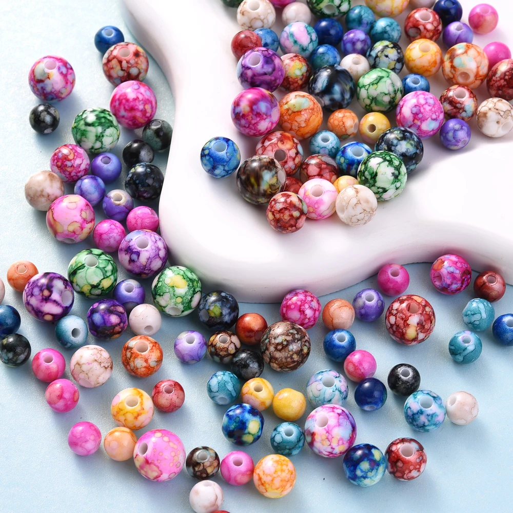 500/250 Stück 8mm Acryl-Perlen in zufälligen Farben, rissige Spacer-Perlen für Schmuckherstellung, DIY handgemachte Perlenarmbänder und Ohrringe – Detail 4