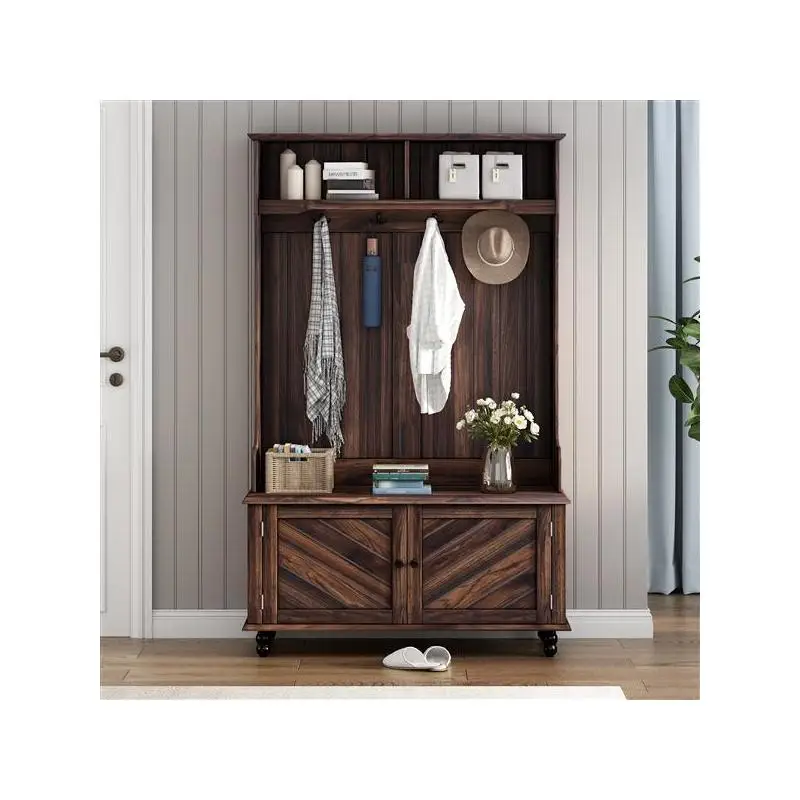 

40IN 3-in-1 Hall Tree with 4 Hooks, Coat Hanger & Entryway Bench for Storage in Hallway