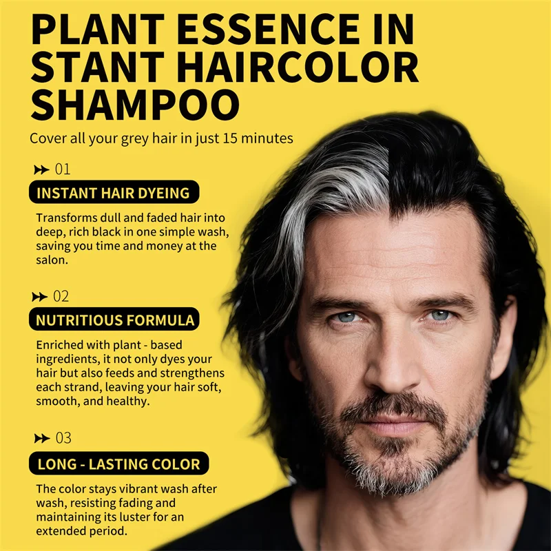 شامبو صبغ الشعر، شامبو لون أسود للشعر، شامبو تلوين فوري، لون أسود طبيعي للرجال والنساء، شامبو صبغ الشعر العشبي