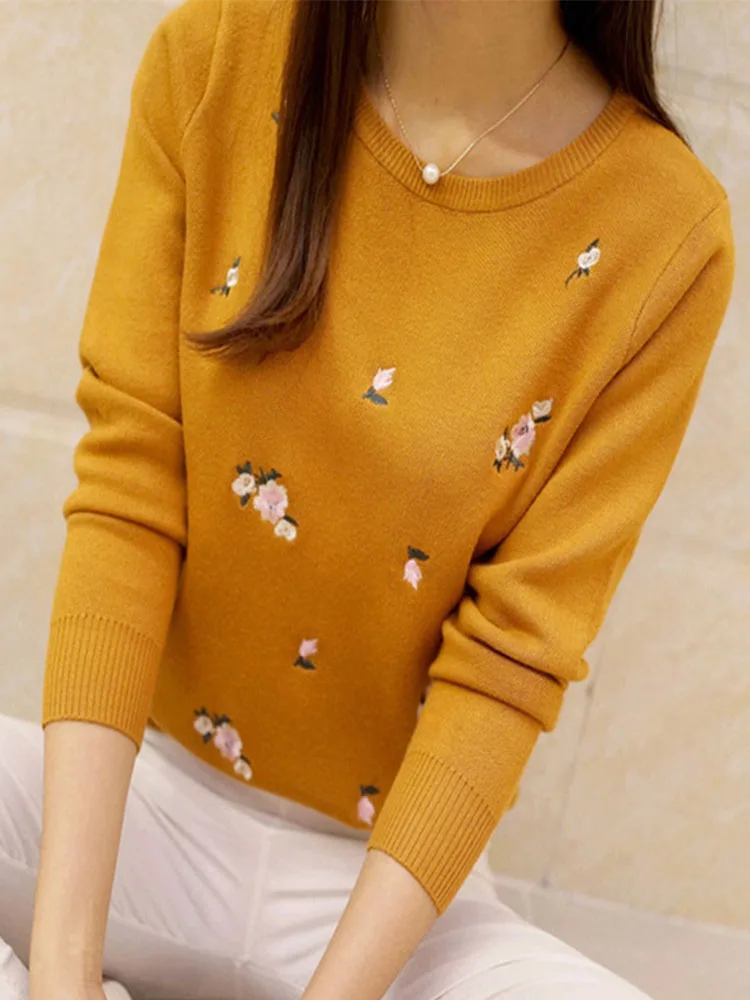 2024 Autumn Sweater Women Embroidery Knitted Winter Women Sweater And Pullover Female Tricot Jersey Jumper Pull Femme