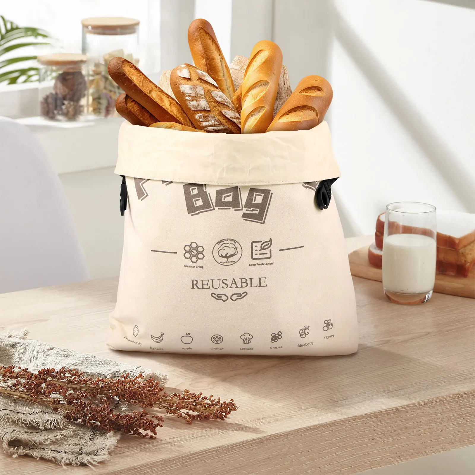 Large Linen Bread Bags Reusable Drawstring Homemade Artisan Bread Food Storage Bag Kitchen Organizer Containers