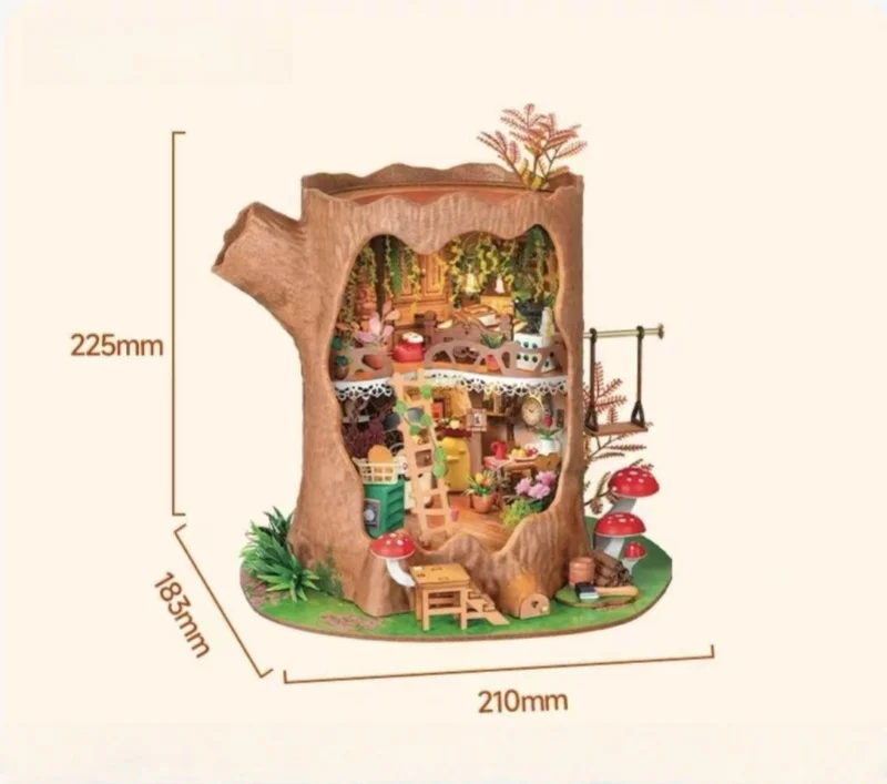 منزل شجرة الحكاية الخيالية DIY، منزل قزم خشبي ثلاثي الأبعاد مع تفاصيل، هدية غابة ساحرة للأطفال والكبار #6