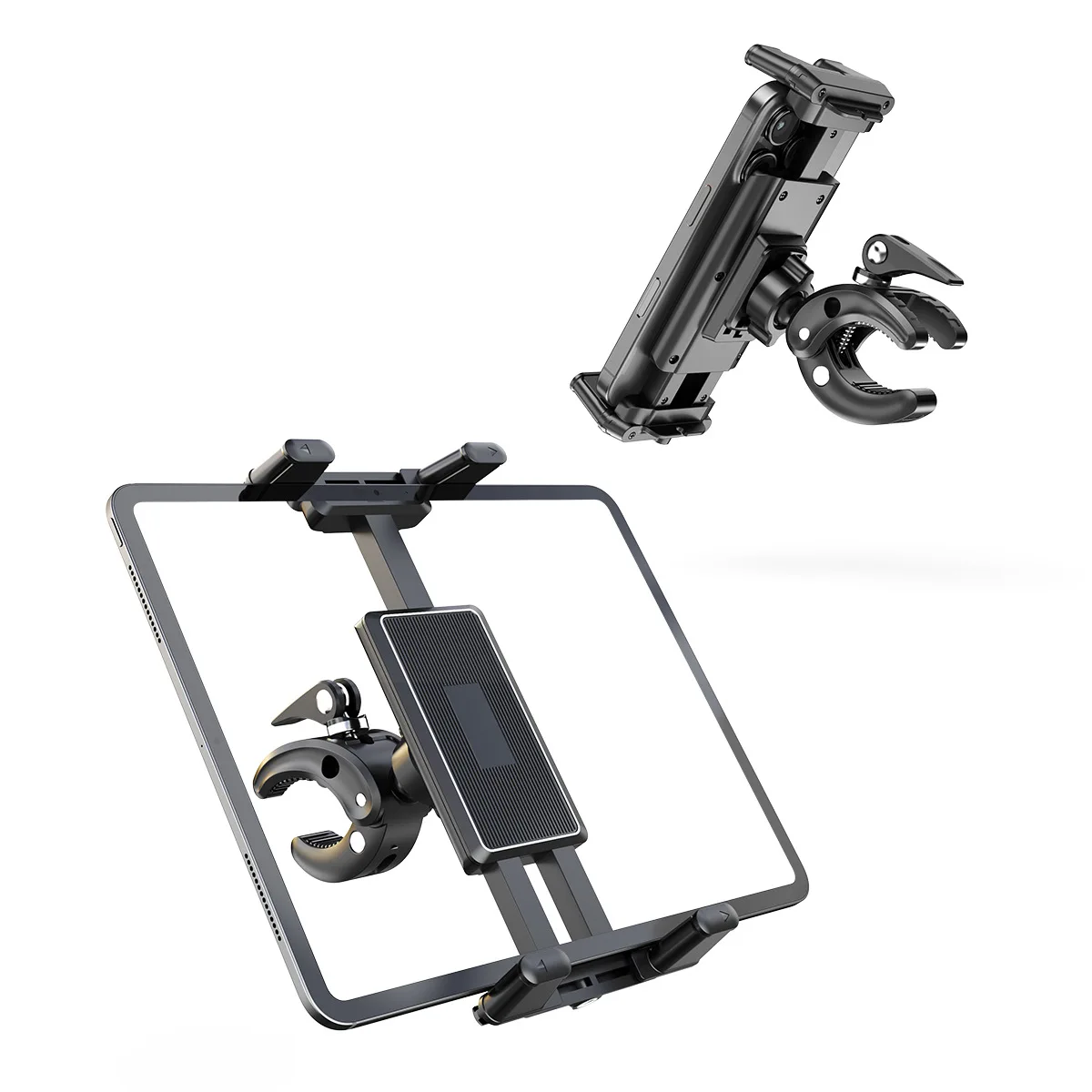Universal Phone Tablet Mount for Treadmill Bike Stroller Golf Cart Music Stand, Adjustable Clip Holder for Smartphones & Tablets