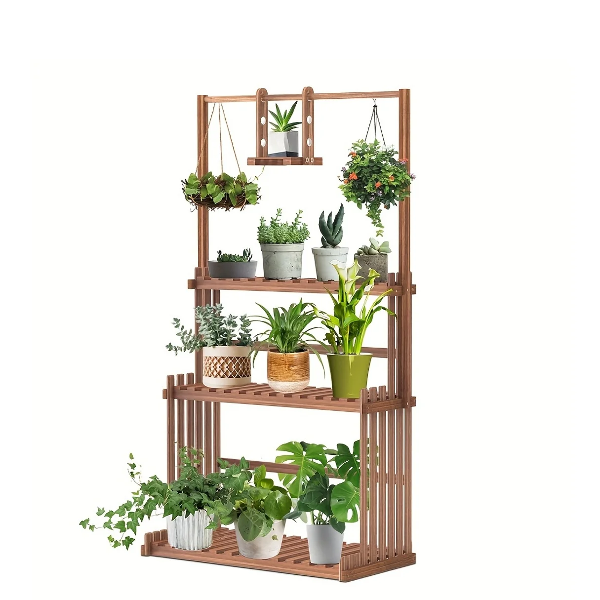 

3 Tiers Wood Plant Stand Hanging Shelf Garden Living Room Flower Pots Tall Planter Display Rack Storage Stand for Multiple Plants Balcony