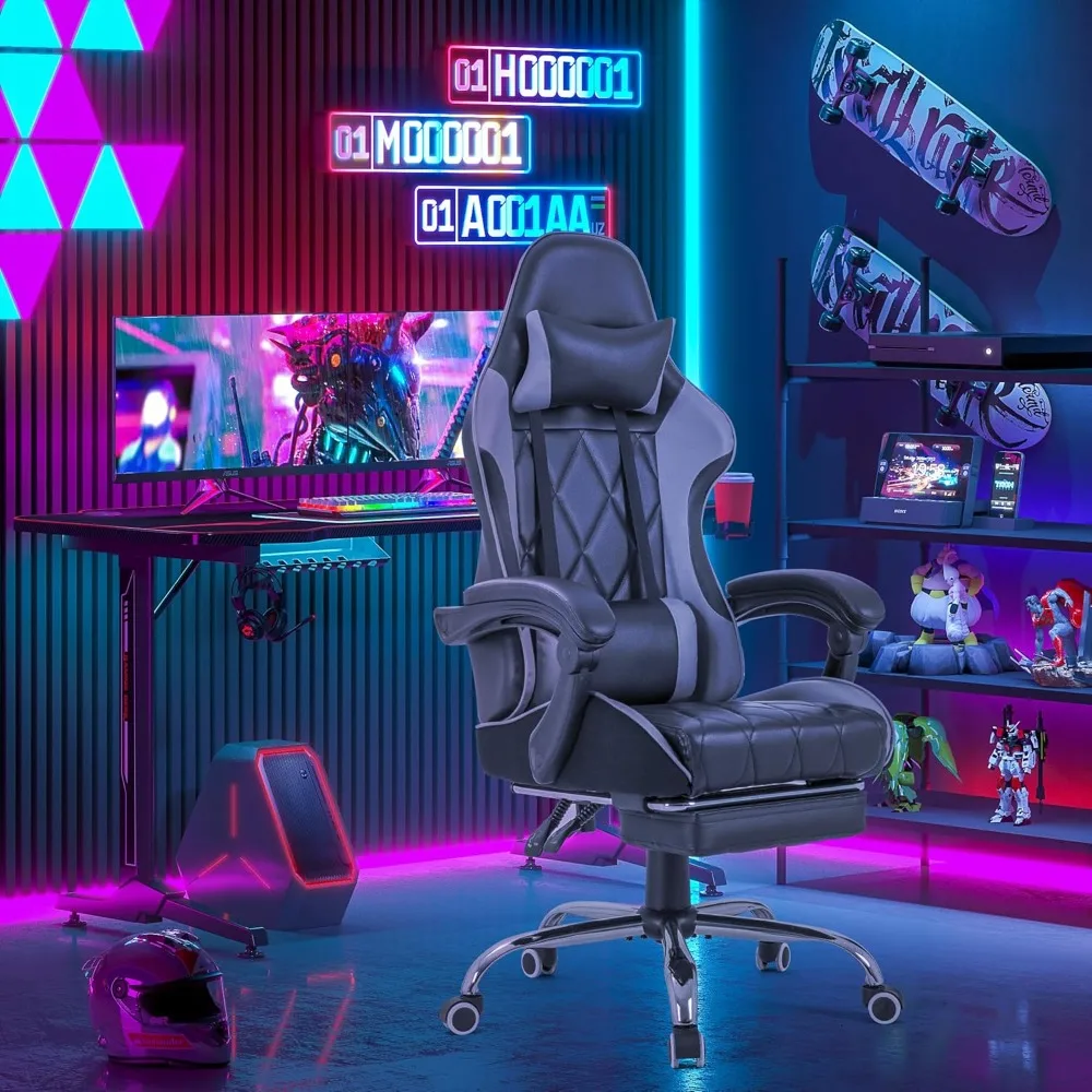 Gaming Chair, Computer Chair with Footrest and Massage Lumbar Support, Ergonomic High Back Video Game Chair