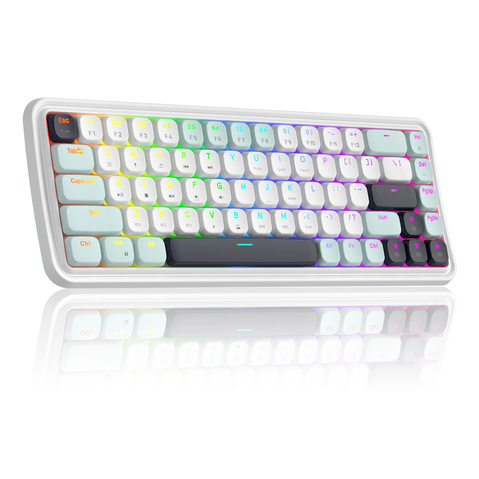 MageGee 60% Slim Wireless Creamy Mechanical Keyboard,Moon68 RGB Backlit Gaming Keyboard,Quiet 2.4G/BT5.0/USB-C Blue Tooth 68Keys