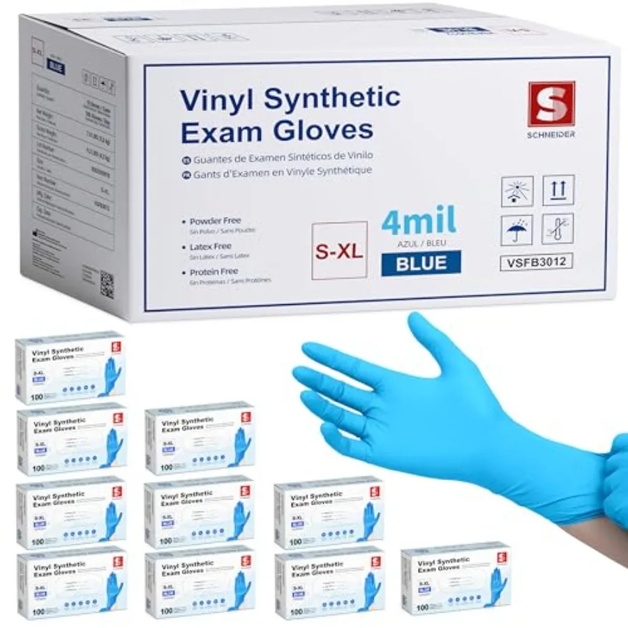 

Schneider Vinyl Synthetic Exam Gloves 4 Mil Latex Free Disposable Gloves for Medical Cooking Cleaning and Food Prep 1000