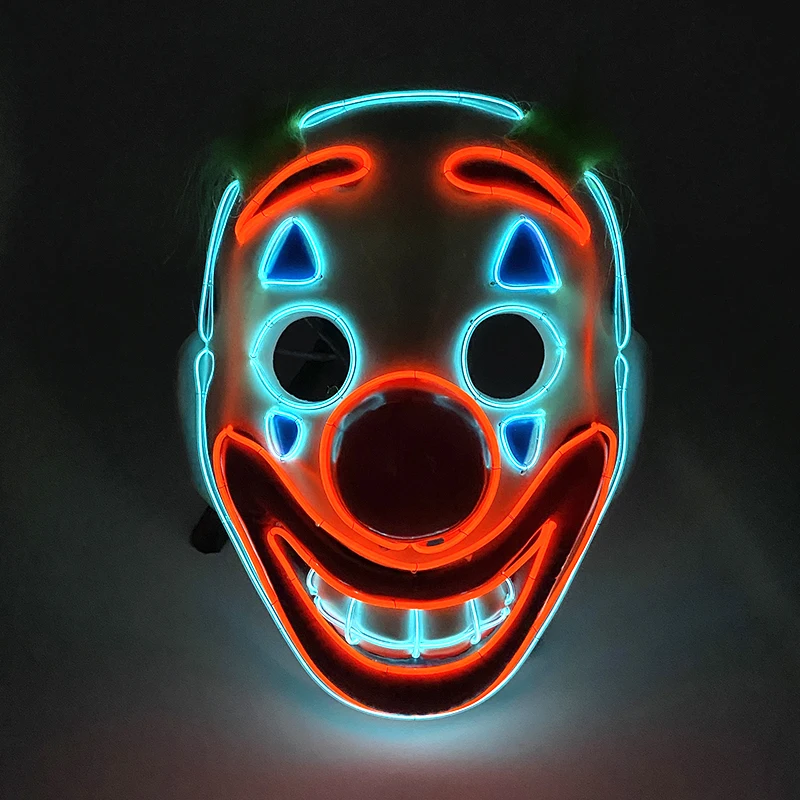 Maschera da clown a LED Maschera a tema spaventoso Costume da clown cosplay spettrale Puntelli Maschera divertente incandescente per uomo Maschera da clown dai capelli verdi Maschera rossa