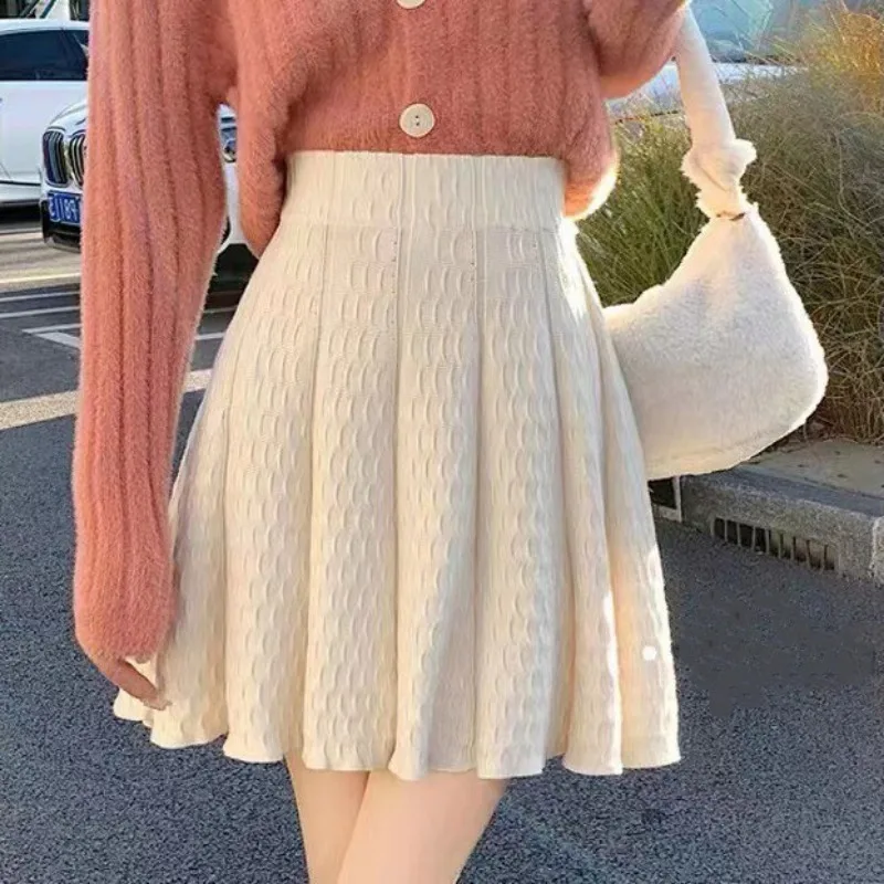 

Skirts Women Knitted Elegant Ins High Waist Korean Fashion Popular Trendy All-match Daily A-line Casual Autumn Winter Feminino