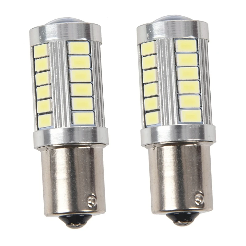 2X BA15S 12V White LED Sidelight Indicator Car Light Bulb 1156 P21W Silver 33-LED