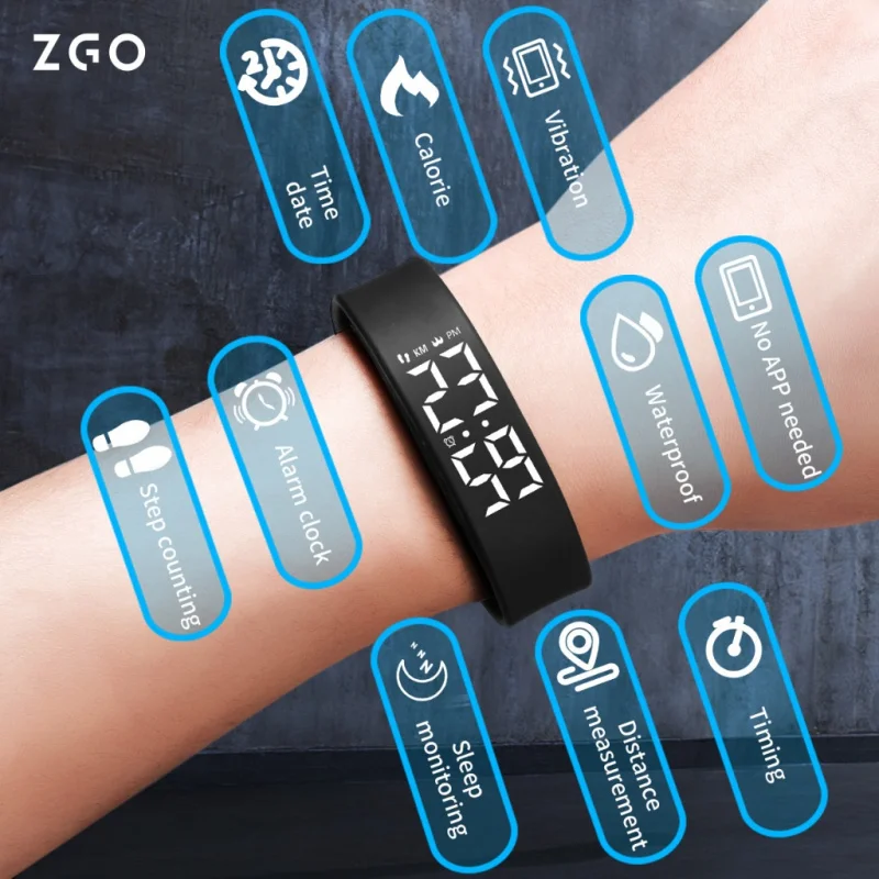 ZGO Multifunctional Watch For Men Boys Girls Sports IP65 Waterproof Pedometer Chronograph Alarm Clock 663X