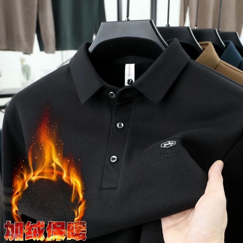 

Thickened Men's Long Sleeved T-shirt Sweatshirt with Added Velvet, 2025 Autumn and Winter New Casual Round Neck Top